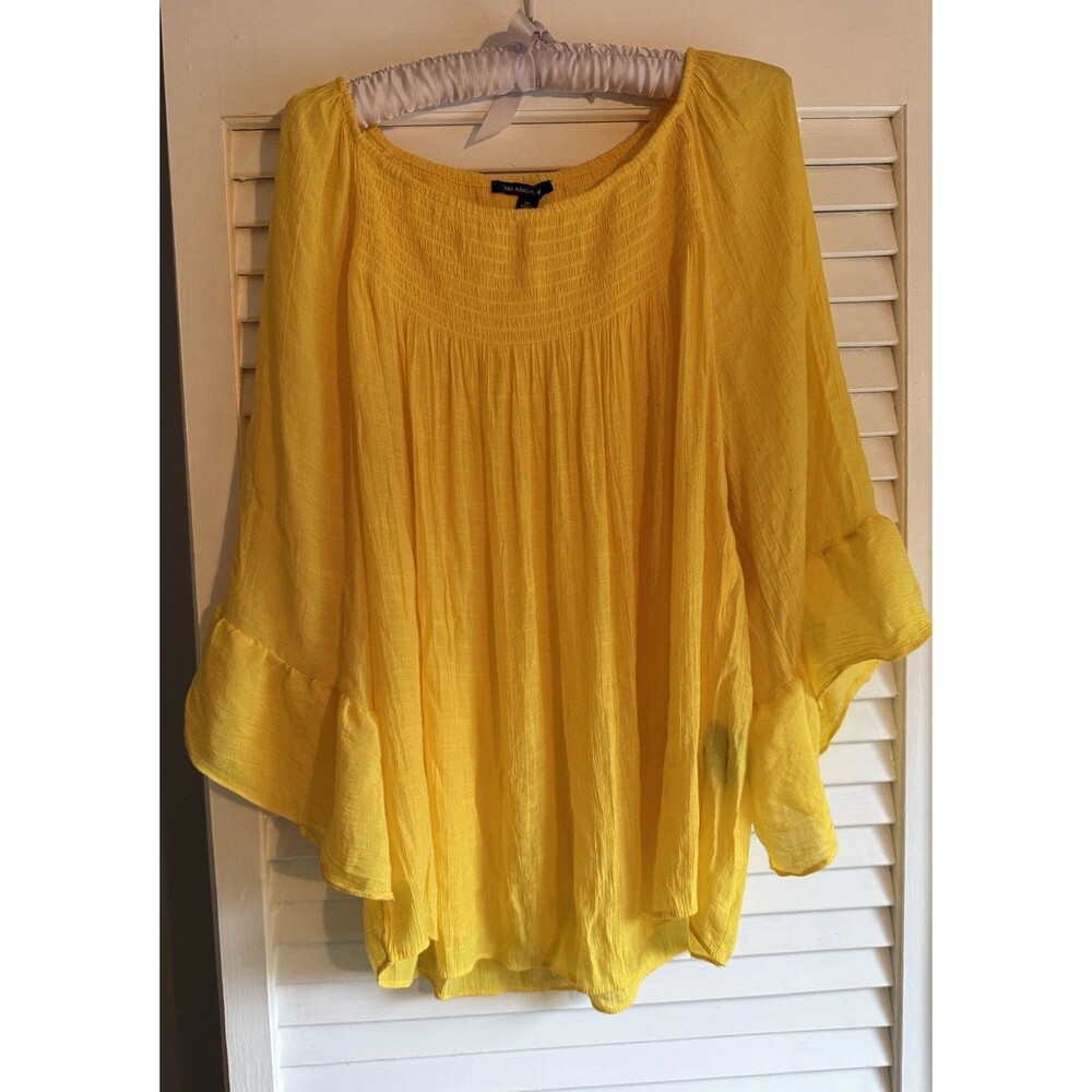 Zac & Rachel Woman 2XL Yellow Pullover Blouse Top Boho Peasant Vacation Cruise